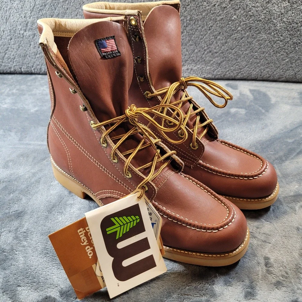 Vintage Weinbrenner American Heritage Mens 11 C Brown Leather Moc Toe Work Boots